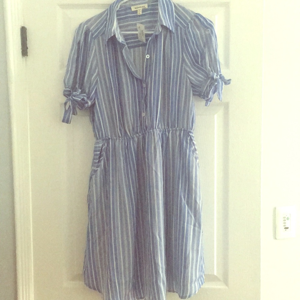 Blue striped shirt dress